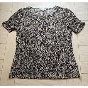 Calvin Klein Women's Shirred Short Sleeve Poly Spandex Animal Print Blouse. Sz S